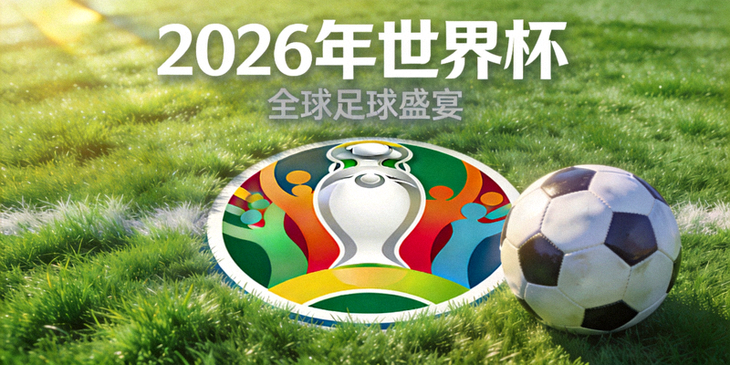 2026年世界杯官方Logo与足球在绿色草坪上的宣传图片